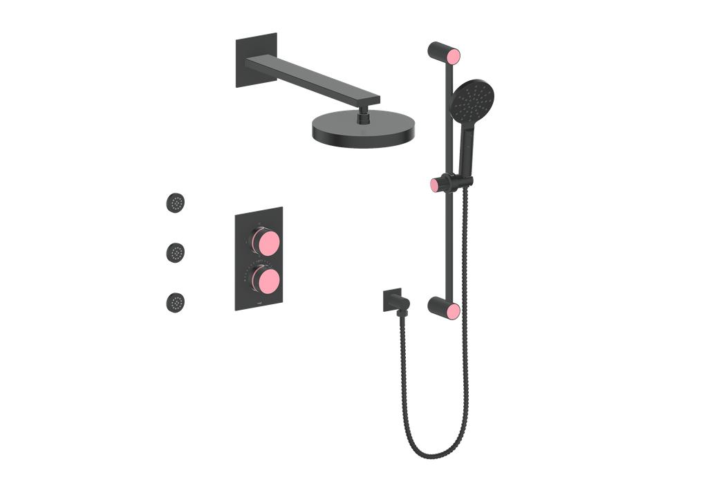 Vogt Mond 3-way Thermostatic Shower Kits With Body Jets Matte Black