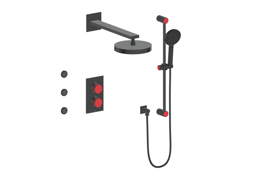 Vogt Mond 3-way Thermostatic Shower Kits With Body Jets Matte Black