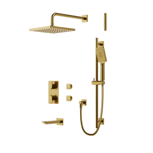 Aqua Brass Square Rounded Thermostatic Shower Trim Kit 3-way Shared