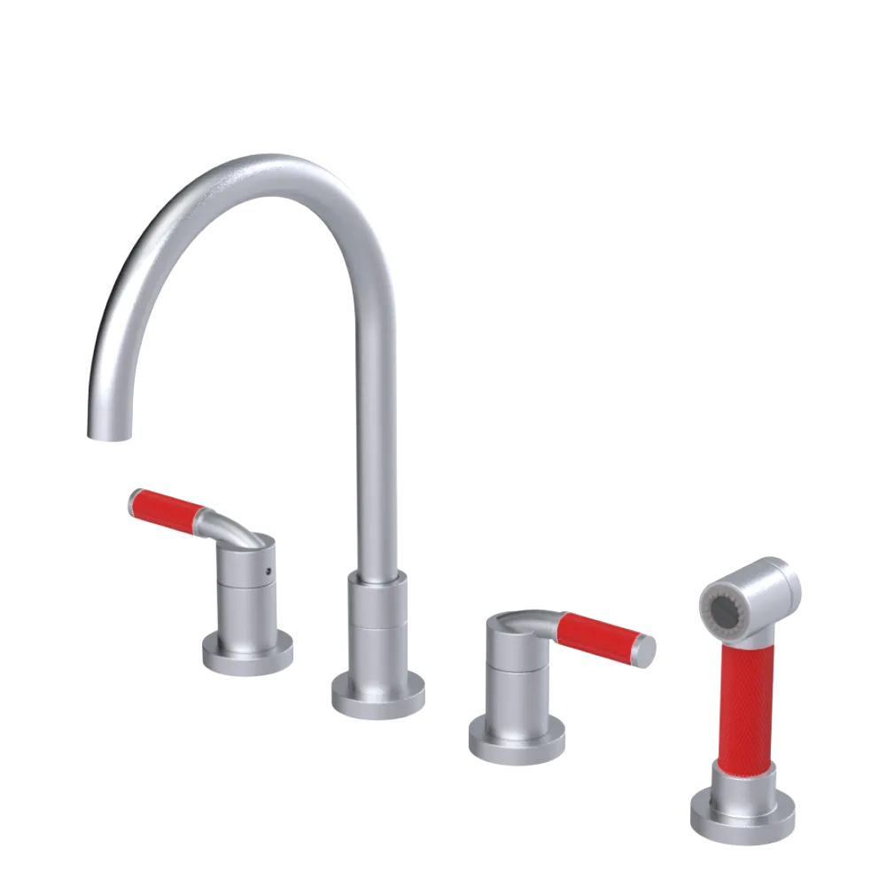 Rubinet Widespread Kitchen Set with Hand Spray Satin Chrome