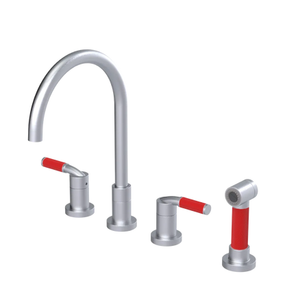 Rubinet Widespread Kitchen Set with Hand Spray Satin Chrome