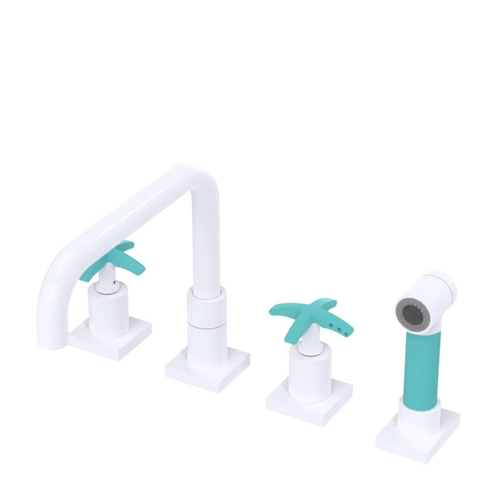 Rubinet Widespread Kitchen Set with Genesis Spout with Hand Spray White