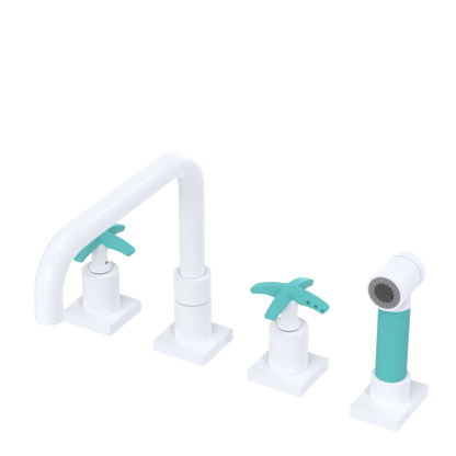 Rubinet Widespread Kitchen Set with Genesis Spout with Hand Spray White
