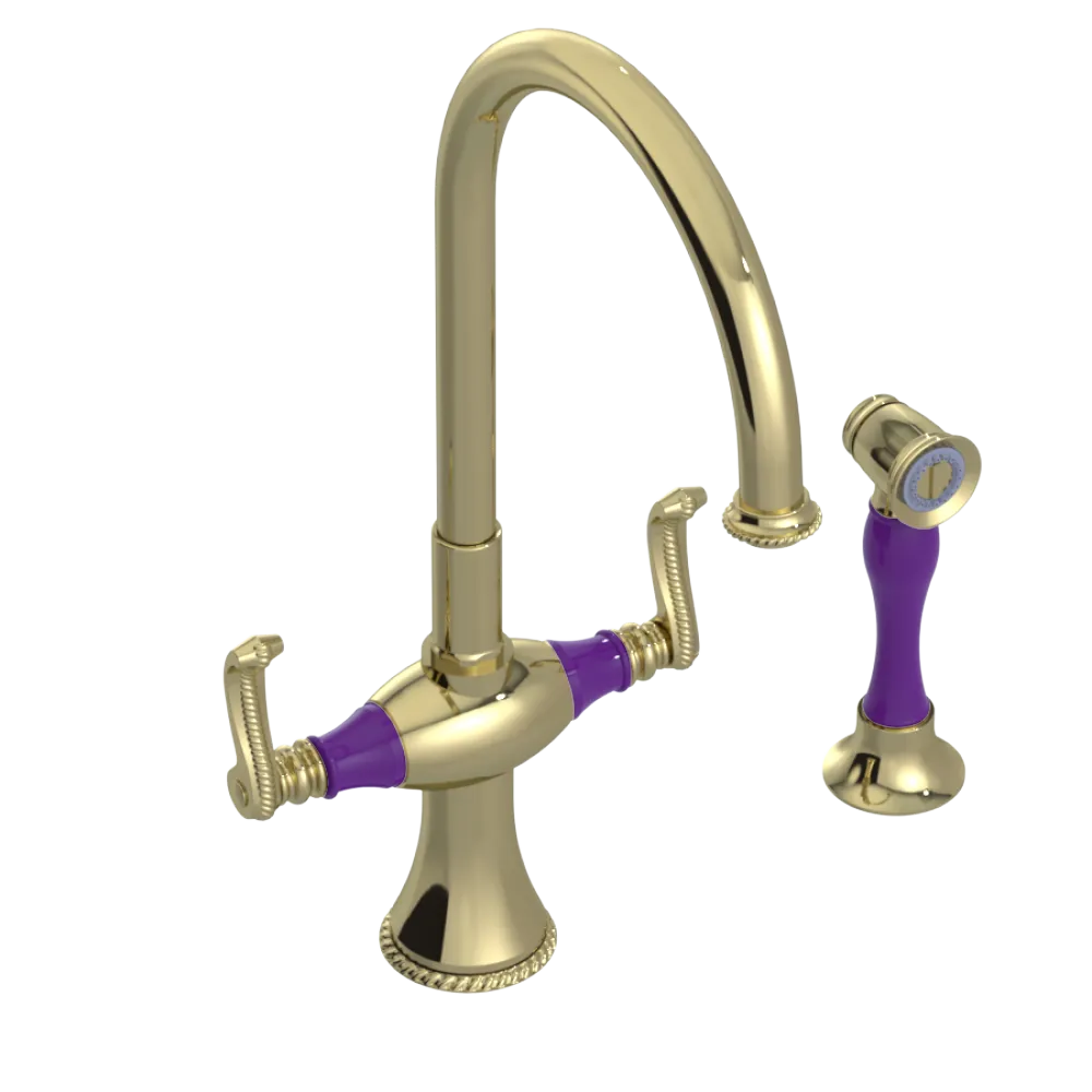Rubinet Two Handle Single Hole Kitchen Set with Hand Spray Gold