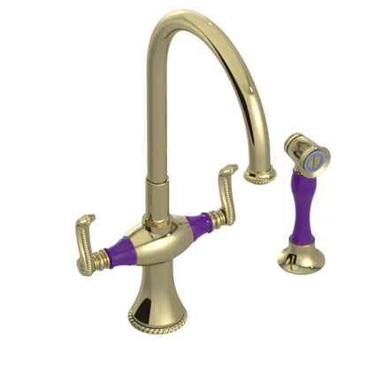 Rubinet Two Handle Single Hole Kitchen Set with Hand Spray Gold