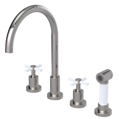 Rubinet Widespread Kitchen Set with LaSalle Spout with Hand Spray Polished Nickel