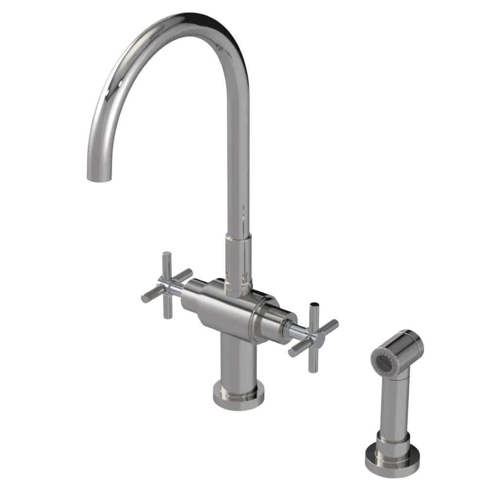Rubinet Two Handle Single Hole Kitchen Set with LaSalle Spout with Hand Spray Polished Nickel