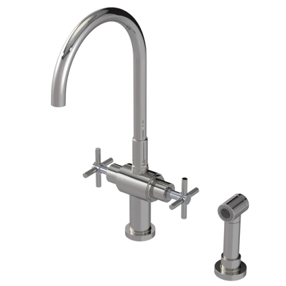 Rubinet Two Handle Single Hole Kitchen Set with LaSalle Spout with Hand Spray Polished Nickel