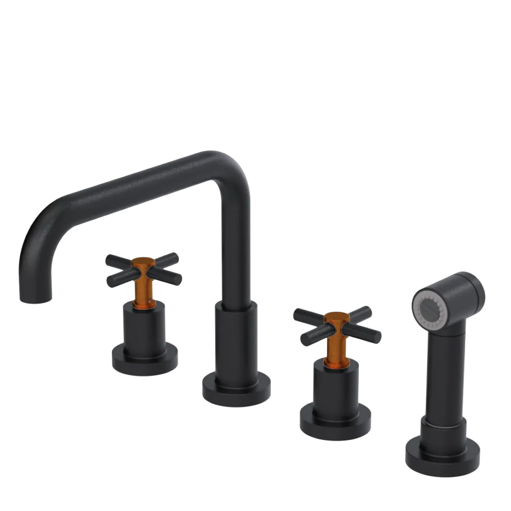 Rubinet Widespread Kitchen Set with Hand Spray Matt Black