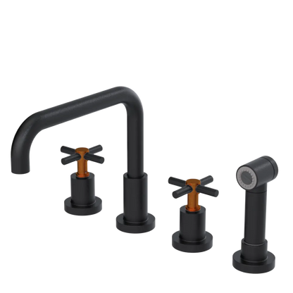 Rubinet Widespread Kitchen Set with Hand Spray Matt Black
