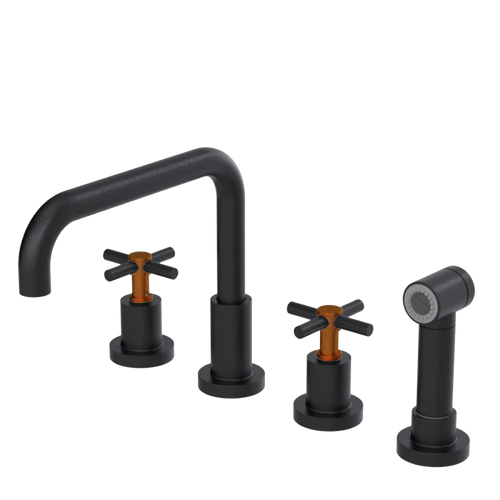 Rubinet Widespread Kitchen Set with Hand Spray Matt Black