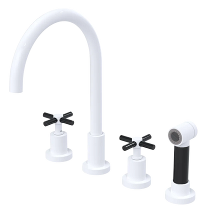 Rubinet Widespread Kitchen Set with LaSalle Spout with Hand Spray White