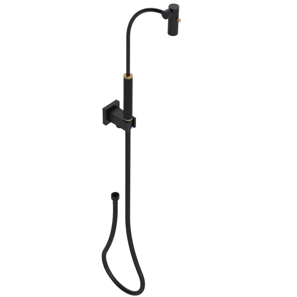 Rubinet Hand Held Shower Bidet with Extended Reach & Dual Function Spray Including Wall Bracket with Supply & Hose (Square) Matt Black