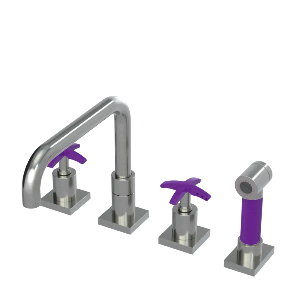 Rubinet Widespread Kitchen Set with Genesis Spout with Hand Spray Satin Nickel
