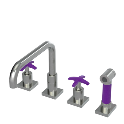 Rubinet Widespread Kitchen Set with Genesis Spout with Hand Spray Satin Nickel