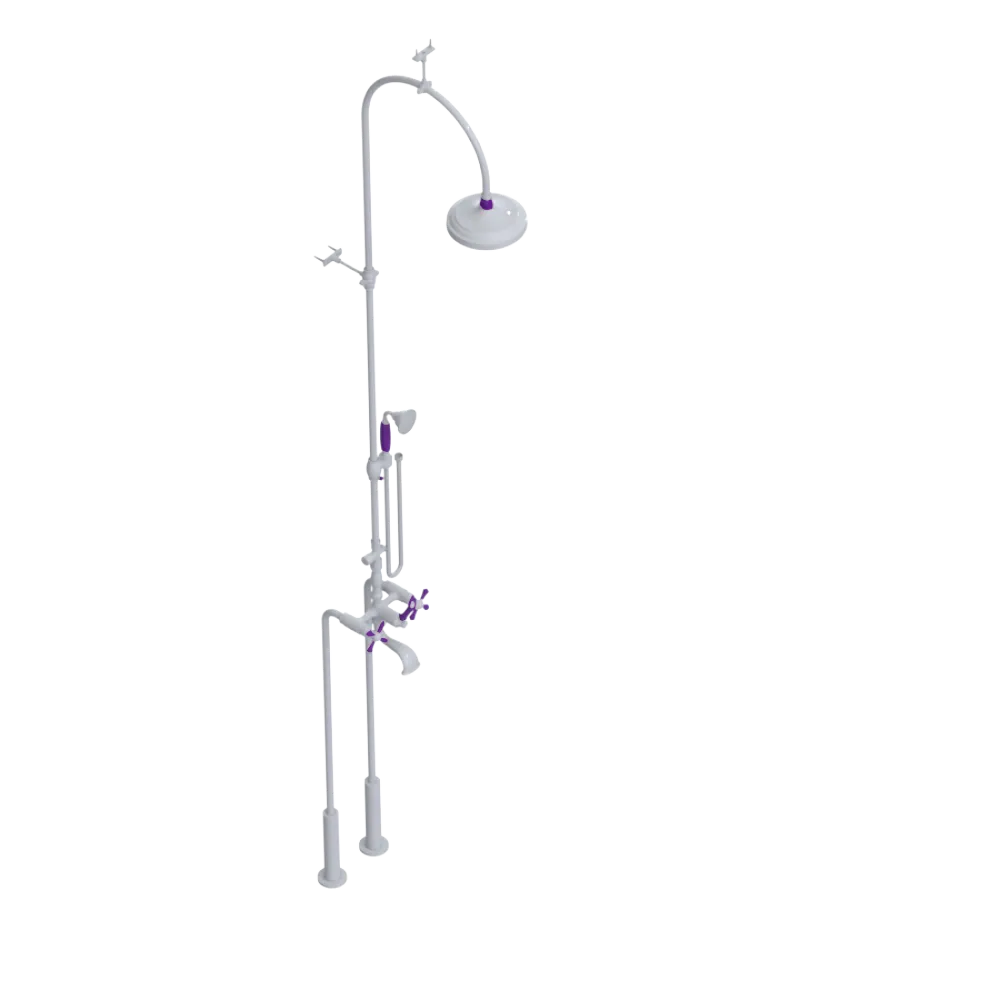 Rubinet Floor Mount Tub & Shower with hand held shower White