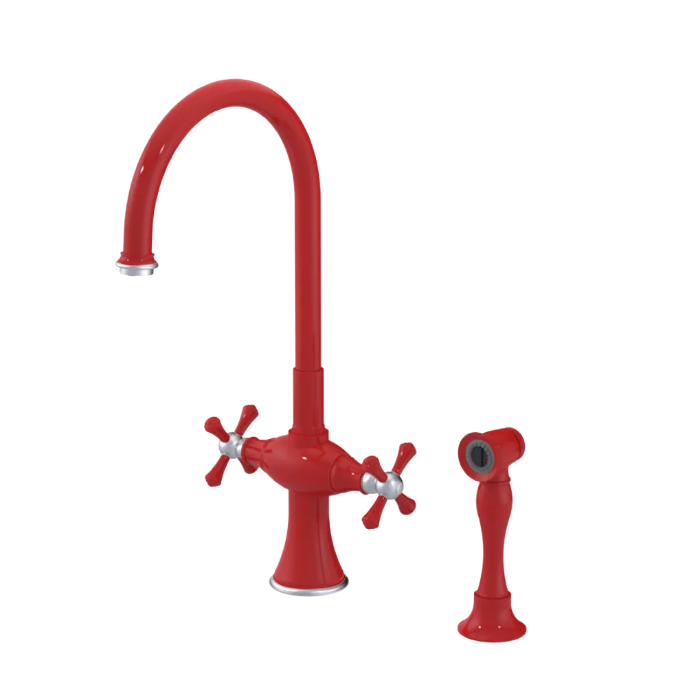 Rubinet Two Handle Single Hole Kitchen Set with Hand Spray Red
