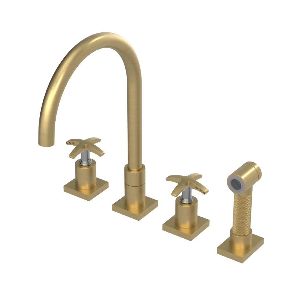 Rubinet Widespread Kitchen Set with Hand Spray Satin Gold
