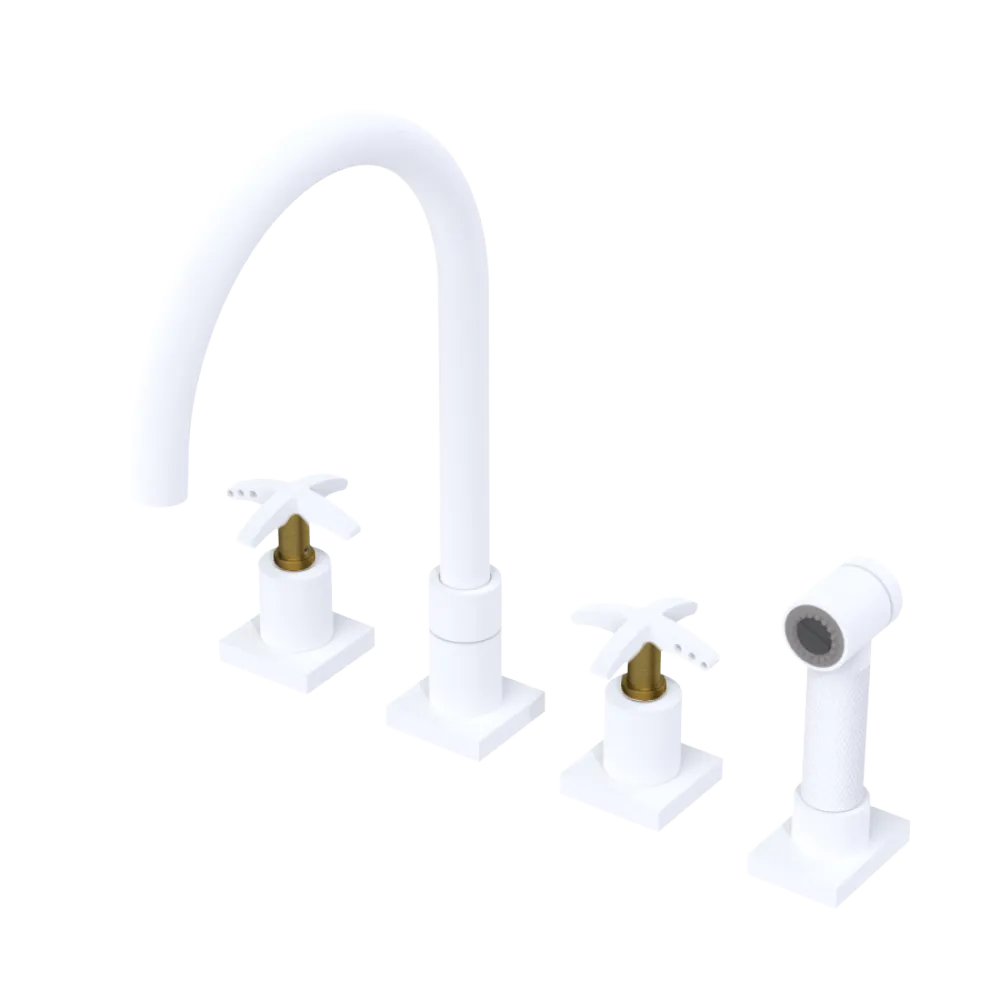 Rubinet Widespread Kitchen Set with Hand Spray Matt White
