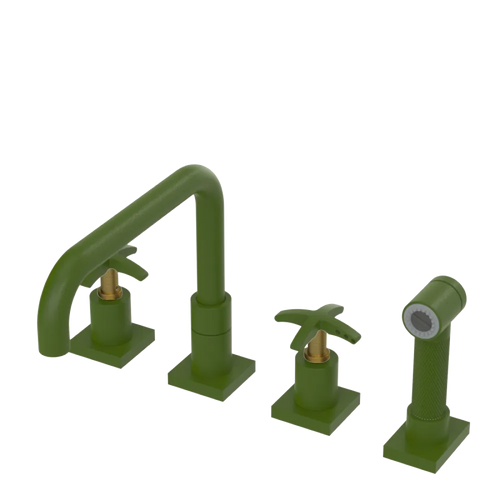 Rubinet Widespread Kitchen Set with Genesis Spout with Hand Spray Green Envy