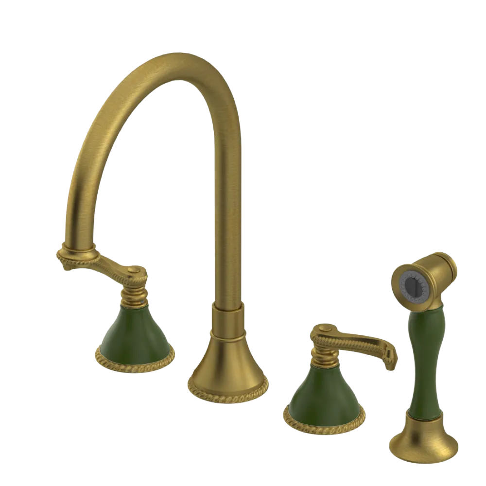 Rubinet Widespread Kitchen Set with Hand Spray Antique Brass Matt