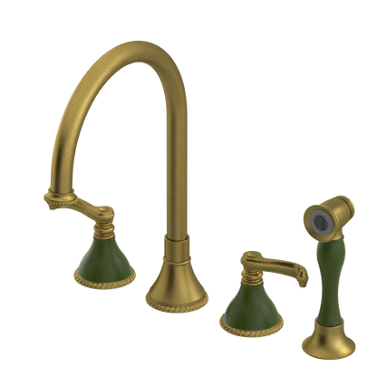 Rubinet Widespread Kitchen Set with Hand Spray Antique Brass Matt