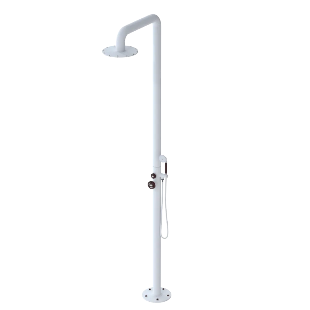 Rubinet Pressure Balance Outdoor Shower with Hand Held Shower & 10" Shower Head - 304 Stainless Steel Matt White