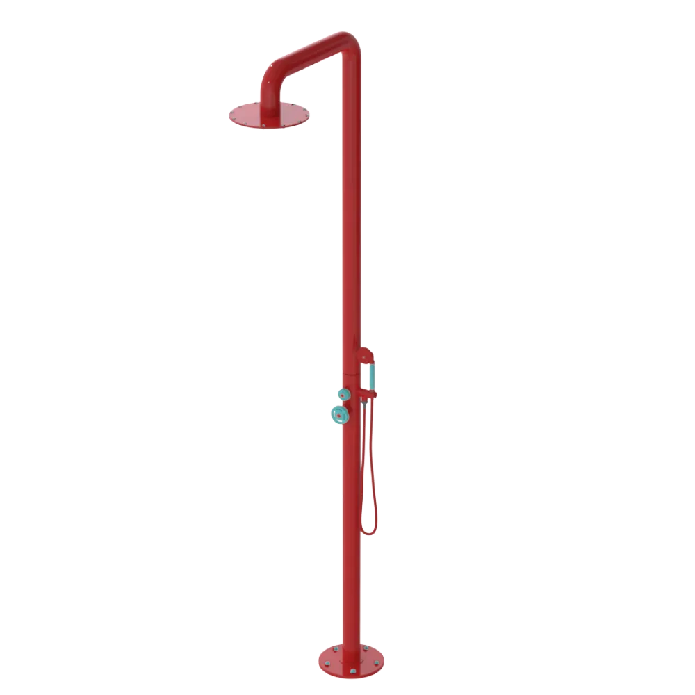 Rubinet Pressure Balance Outdoor Shower with Hand Held Shower & 10" Shower Head - 304 Stainless Steel Red