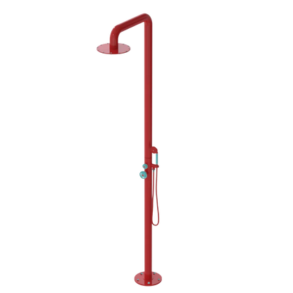 Rubinet Pressure Balance Outdoor Shower with Hand Held Shower & 10" Shower Head - 304 Stainless Steel Red
