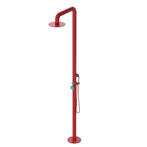 Rubinet Pressure Balance Outdoor Shower with Hand Held Shower & 10" Shower Head - 304 Stainless Steel Red
