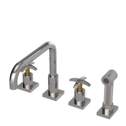Rubinet Widespread Kitchen Set with Genesis Spout with Hand Spray Polished Nickel