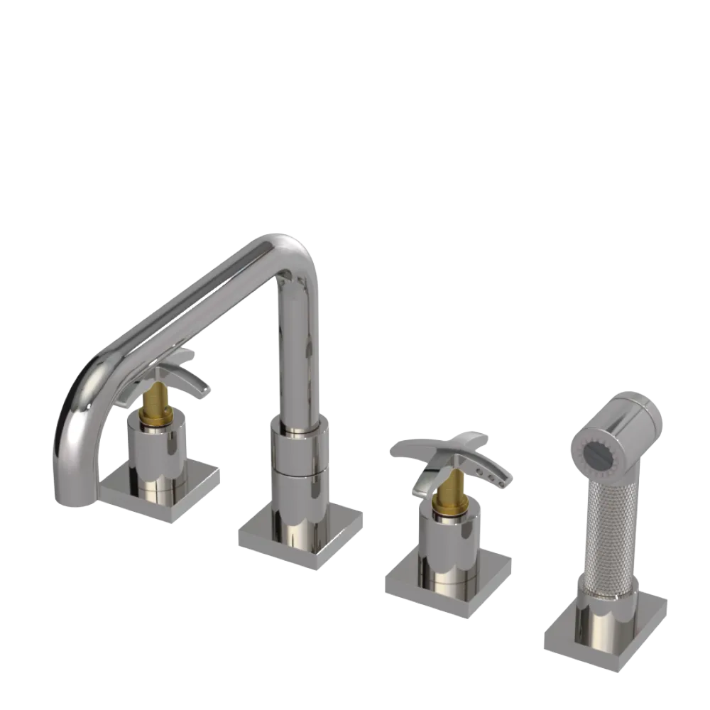 Rubinet Widespread Kitchen Set with Genesis Spout with Hand Spray Polished Nickel