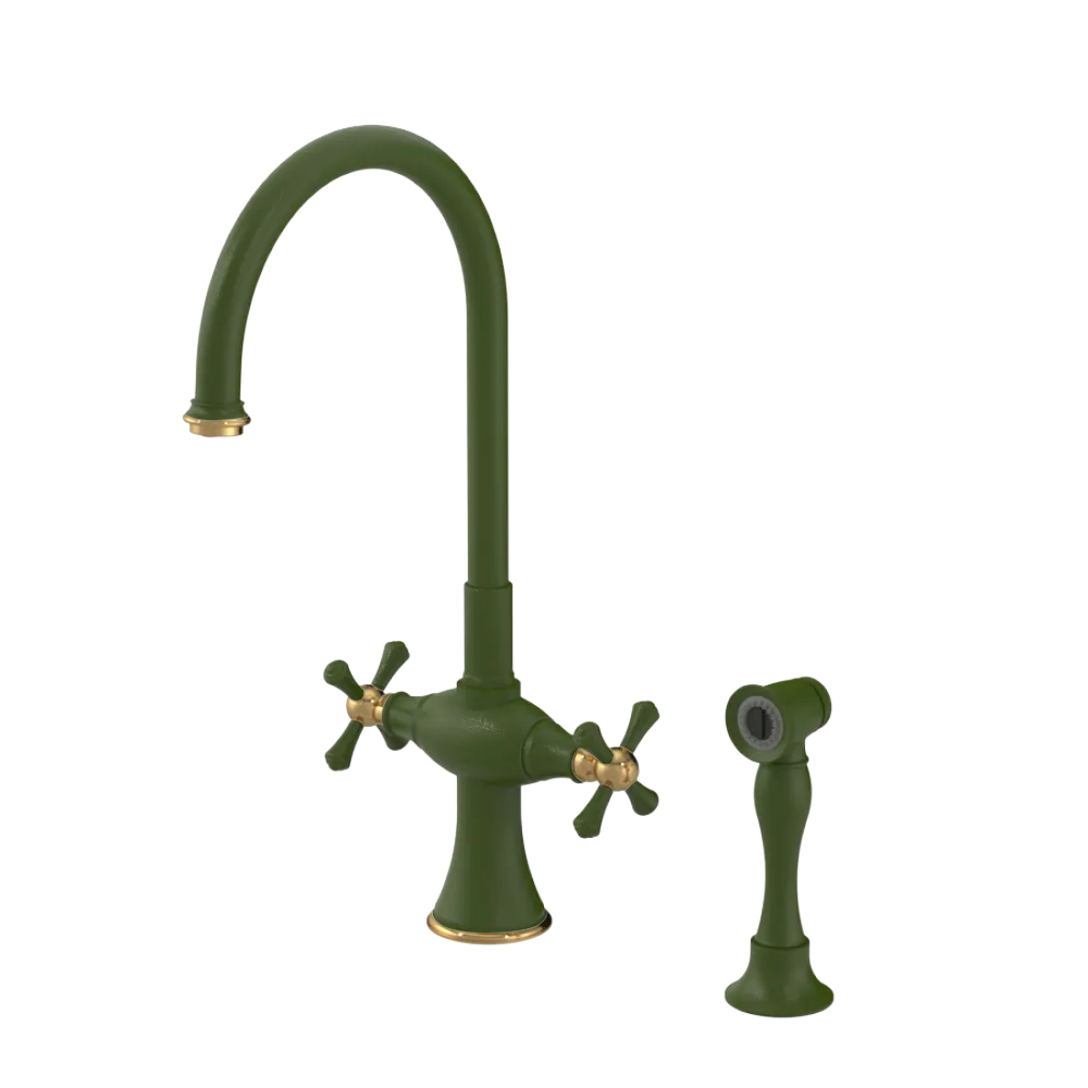 Rubinet Two Handle Single Hole Kitchen Set with Hand Spray Green Envy