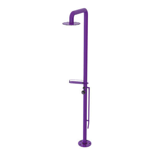 Rubinet Pressure Balance Outdoor Shower with Foot Rinse & 10" Shower Head (with shelf) - 304 Stainless Steel Purple Haze