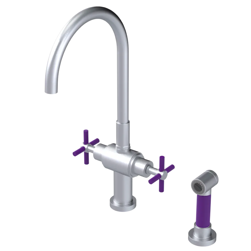 Rubinet Two Handle Single Hole Kitchen Set with LaSalle Spout with Hand Spray Satin Chrome