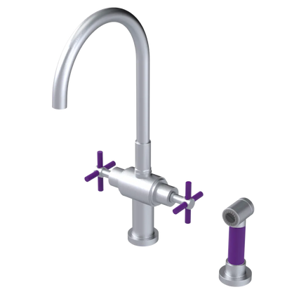 Rubinet Two Handle Single Hole Kitchen Set with LaSalle Spout with Hand Spray Satin Chrome