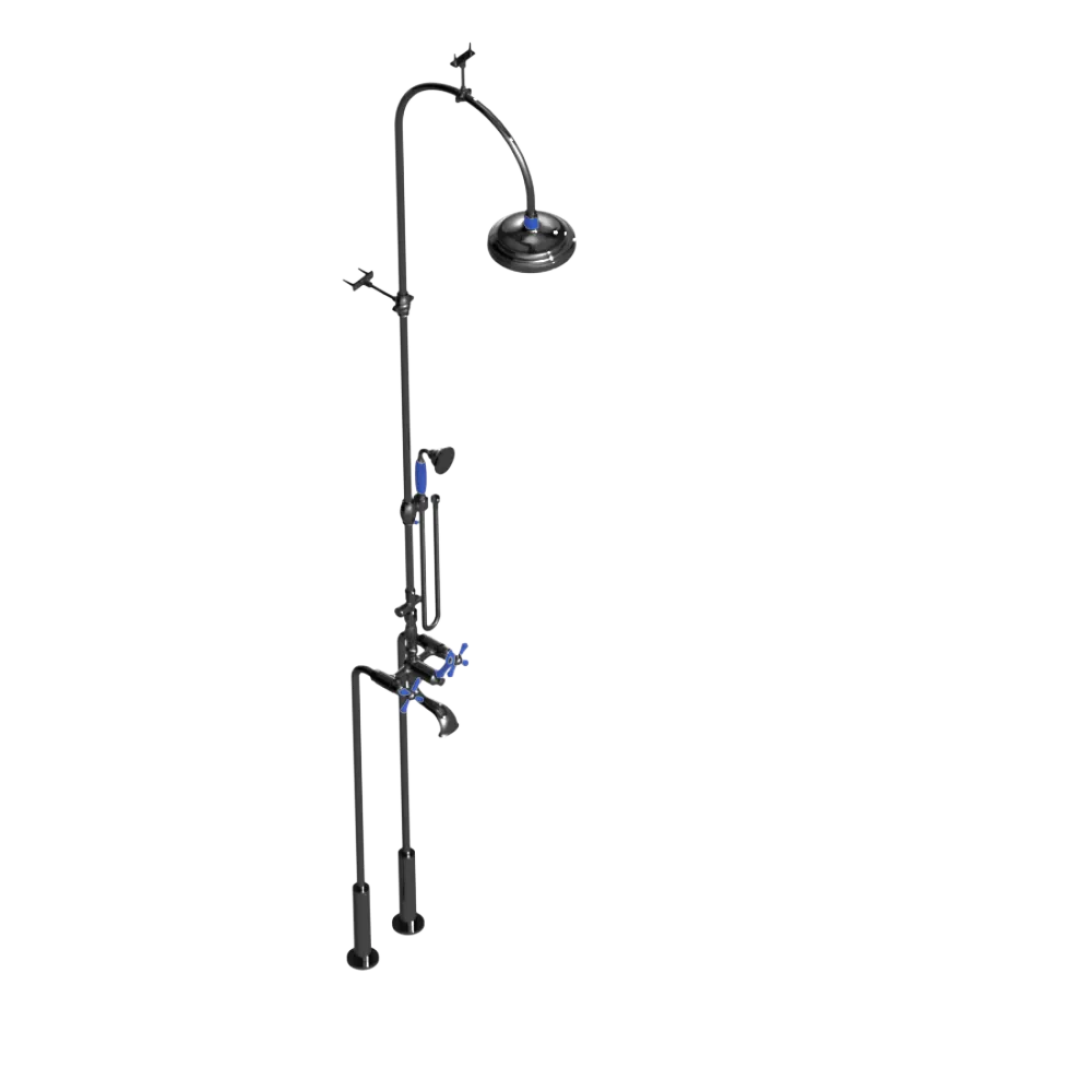 Rubinet Floor Mount Tub & Shower with hand held shower Chrome