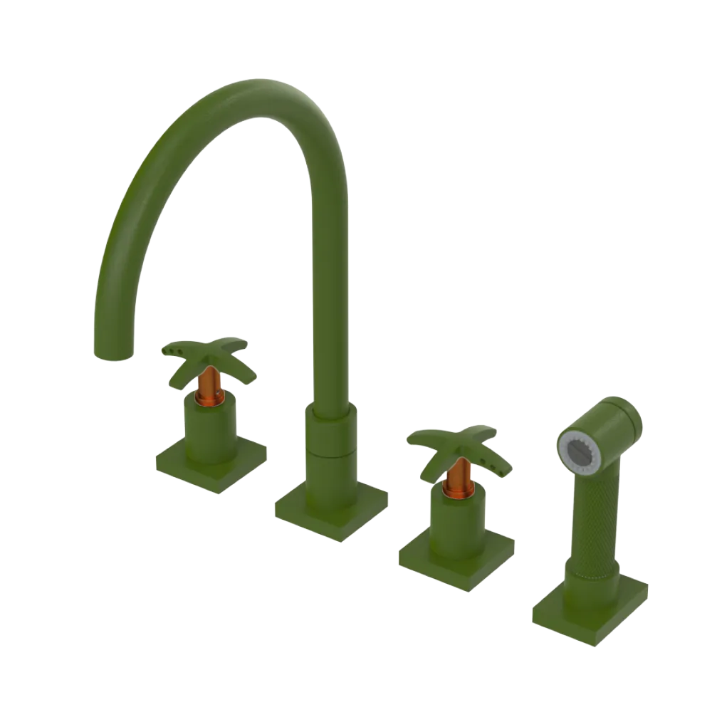 Rubinet Widespread Kitchen Set with Hand Spray Green Envy