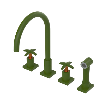 Rubinet Widespread Kitchen Set with Hand Spray Green Envy