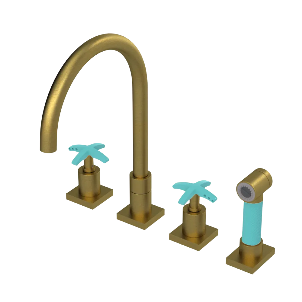 Rubinet Widespread Kitchen Set with Hand Spray Antique Brass Matt
