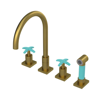 Rubinet Widespread Kitchen Set with Hand Spray Antique Brass Matt