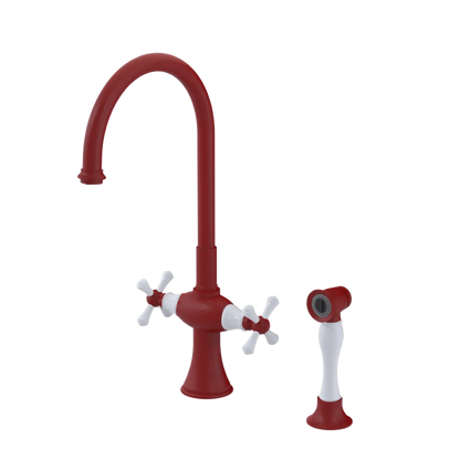 Rubinet Two Handle Single Hole Kitchen Set with Hand Spray Maroon