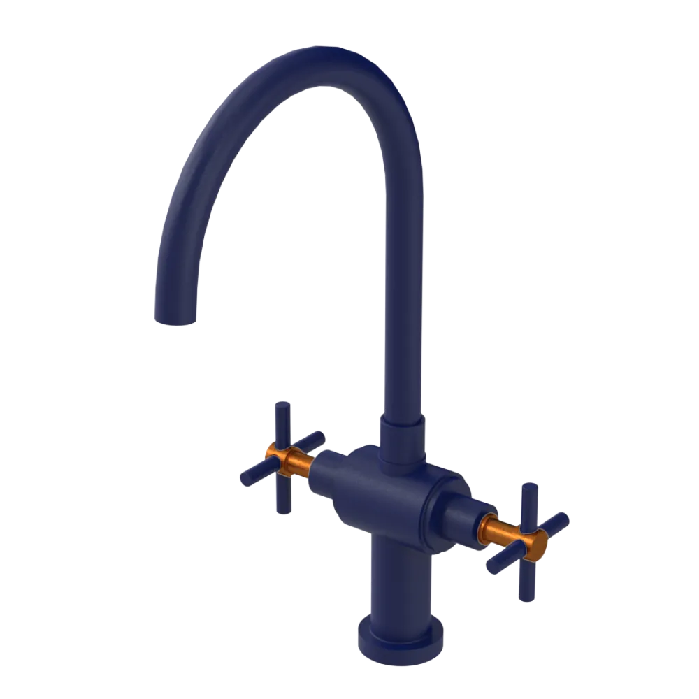 Rubinet Two Handle Single Hole Kitchen Set with LaSalle Spout Midnight Blue