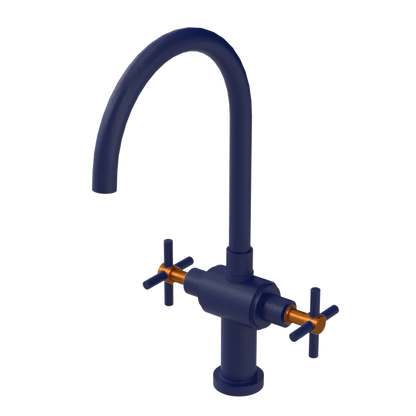 Rubinet Two Handle Single Hole Kitchen Set with LaSalle Spout Midnight Blue