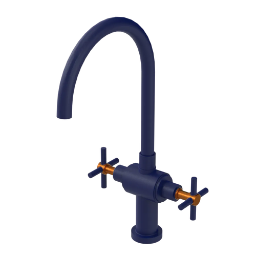 Rubinet Two Handle Single Hole Kitchen Set with LaSalle Spout Midnight Blue