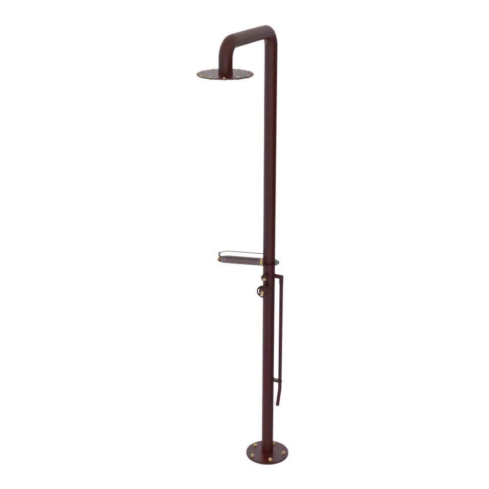 Rubinet Pressure Balance Outdoor Shower with Foot Rinse & 10" Shower Head (with shelf) - 304 Stainless Steel Bordeaux