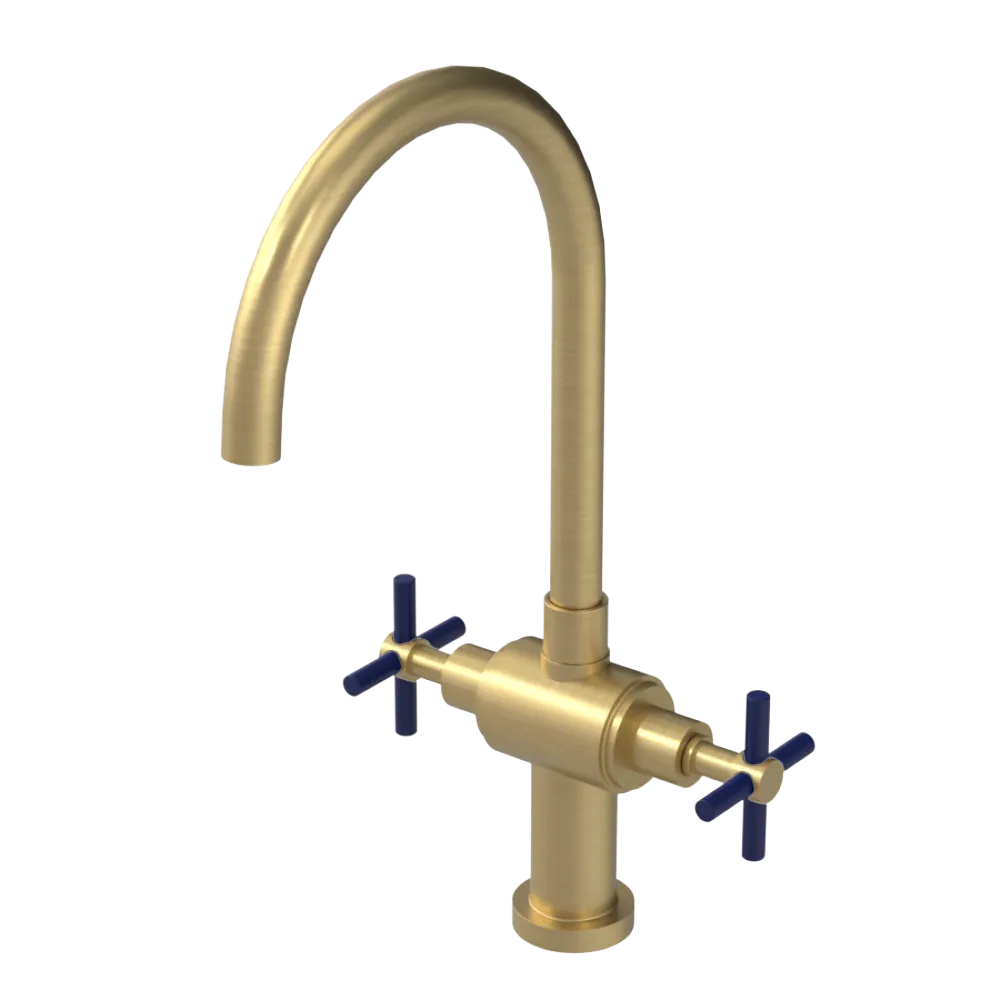 Rubinet Two Handle Single Hole Kitchen Set with LaSalle Spout Satin Brass