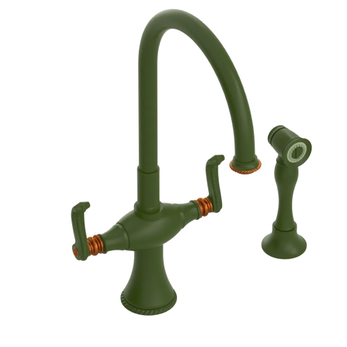 Rubinet Two Handle Single Hole Kitchen Set with Hand Spray Green Envy