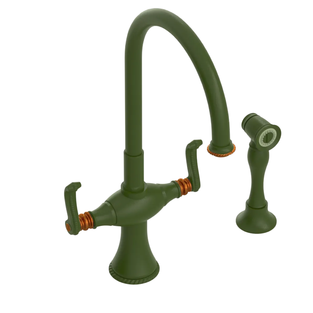Rubinet Two Handle Single Hole Kitchen Set with Hand Spray Green Envy