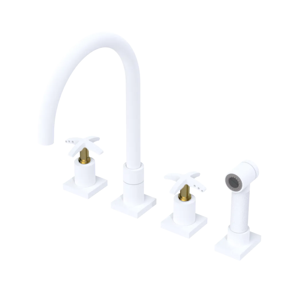 Rubinet Widespread Kitchen Set with Hand Spray Matt White